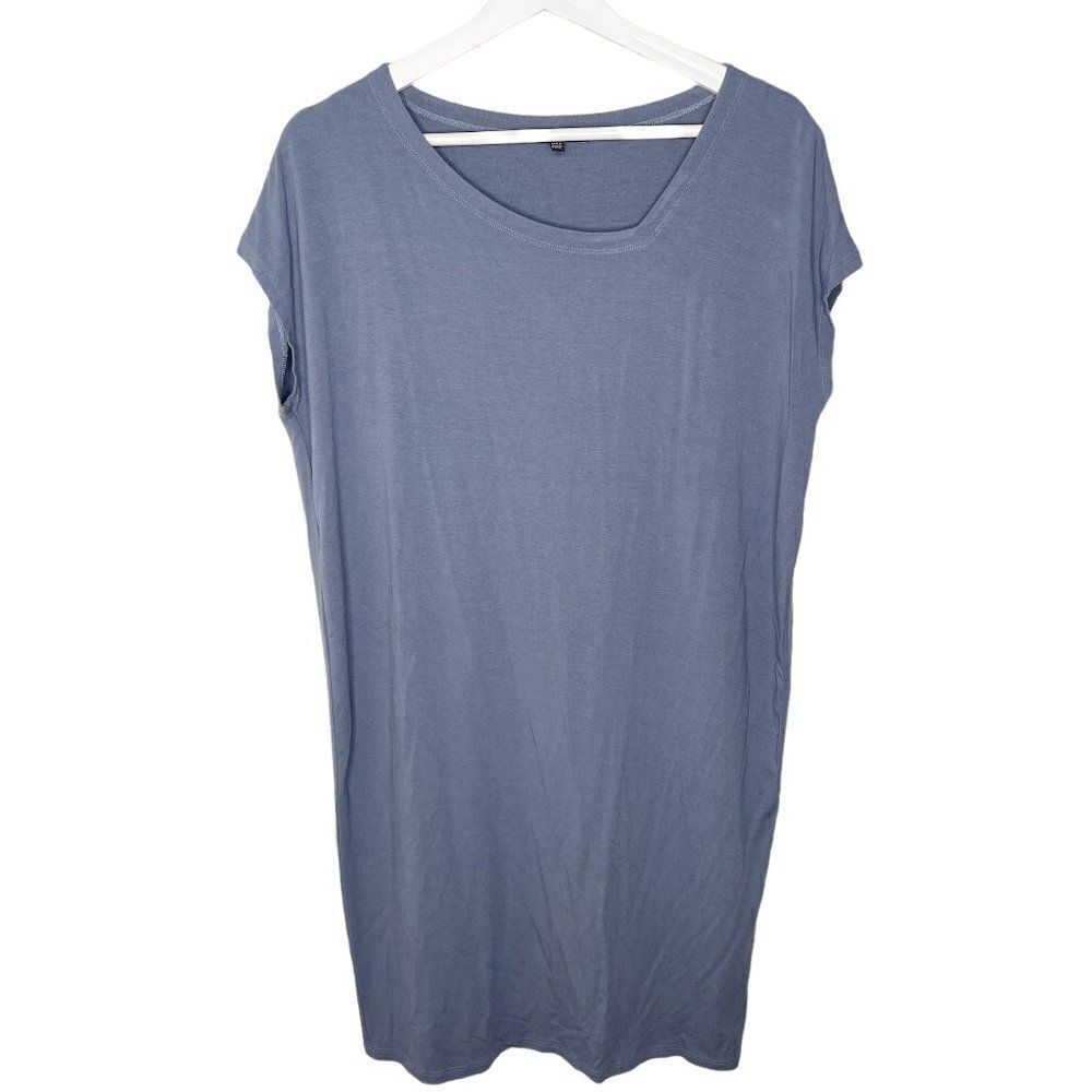 EILEEN FISHER Asymmetrical Neck Jersey T Shirt Dress in Light Blue 